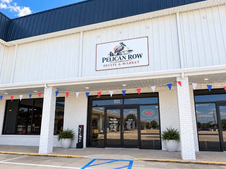 The Pelican Row Estate & Market storefront on Johnston Street in Lafayette